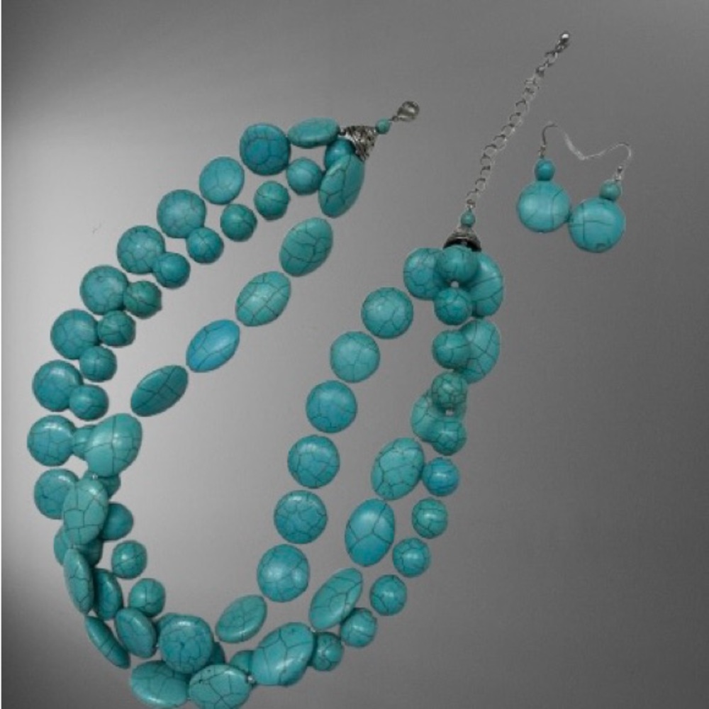 Chunky Turquoise Statement Necklace with Matching Earrings